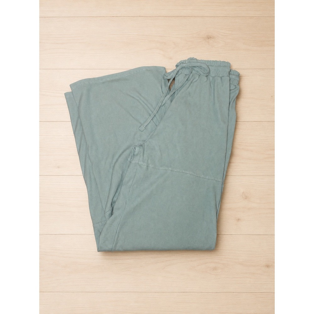IVIN IVIN Women's Sage Green Ribbed Wide Leg Lounge Pants Size M Drawstring